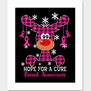 Reindeer Hope For A Cure Breast  Awareness Christmas Posters and Art